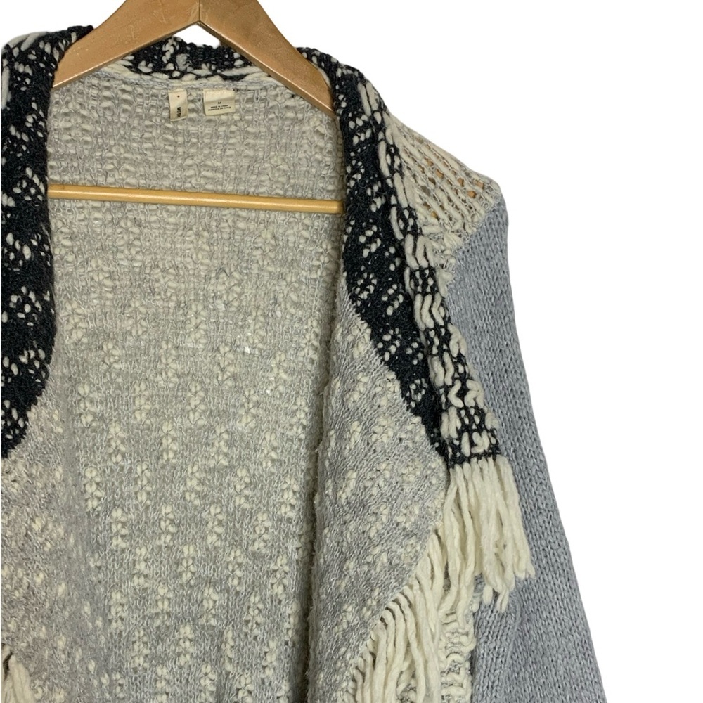Anthropologie Cream & Black Fringed Open-Front Cardigan - Picture 4 of 6